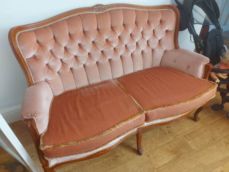 Vintage pink French rococo  style two seater sofa