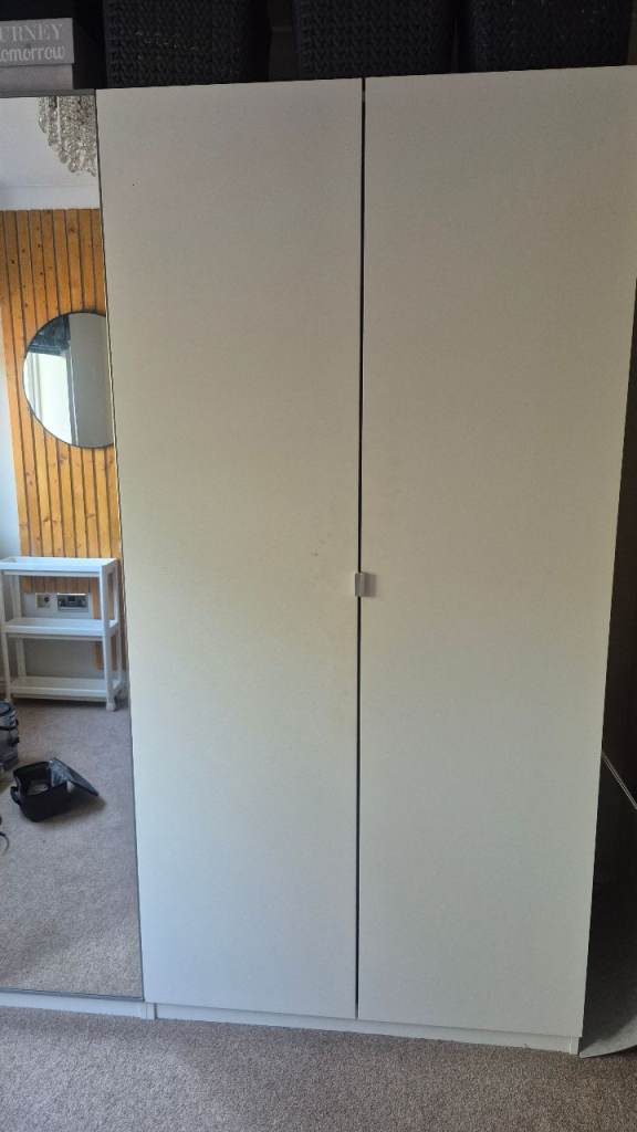 White Wood Wardrobe with Doors – Like New Condition