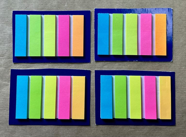 Pack of 4 Post It Sticky Index Strips Tabs - 5 Colours ~ £1.00 each pack