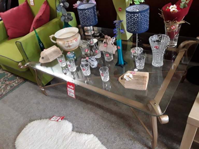 Large glass brown metal coffee table Copley Mill Low Cost Moves 2nd Hand Items STALYBRIDGE SK15 3DN