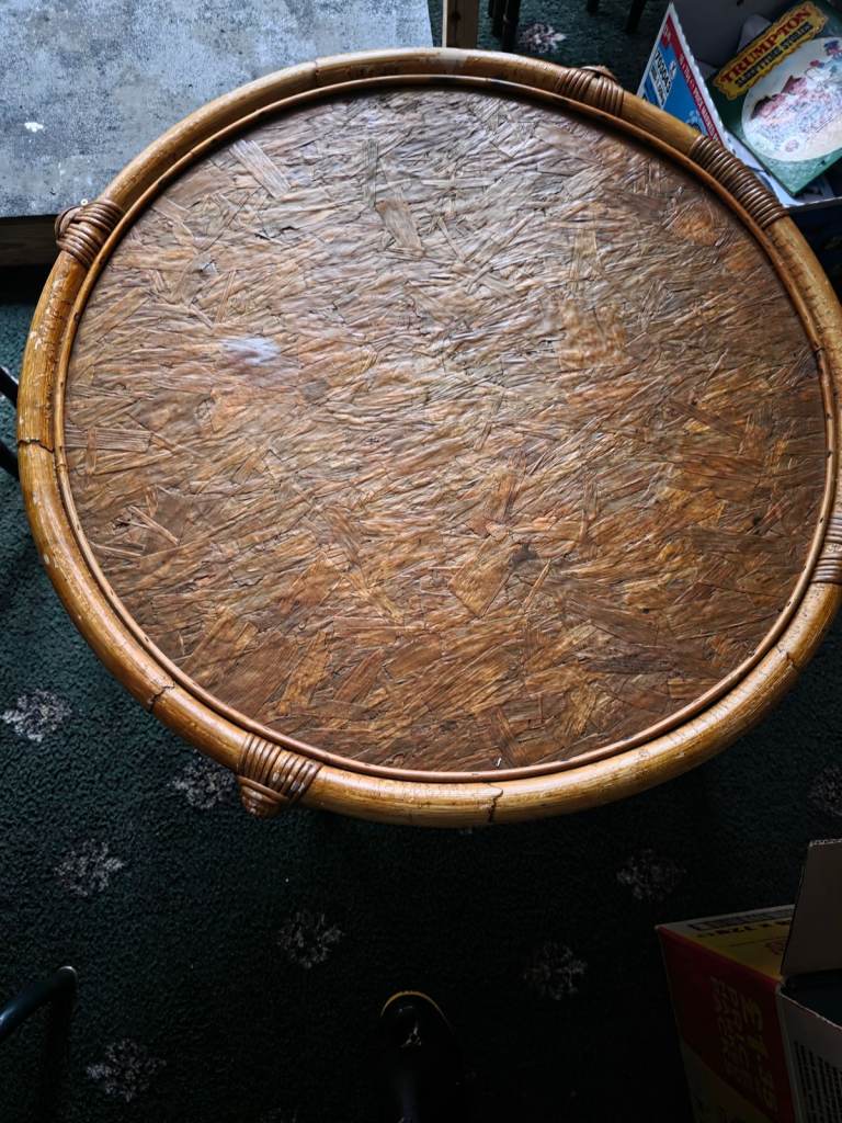 vintage round bamboo coffee table.