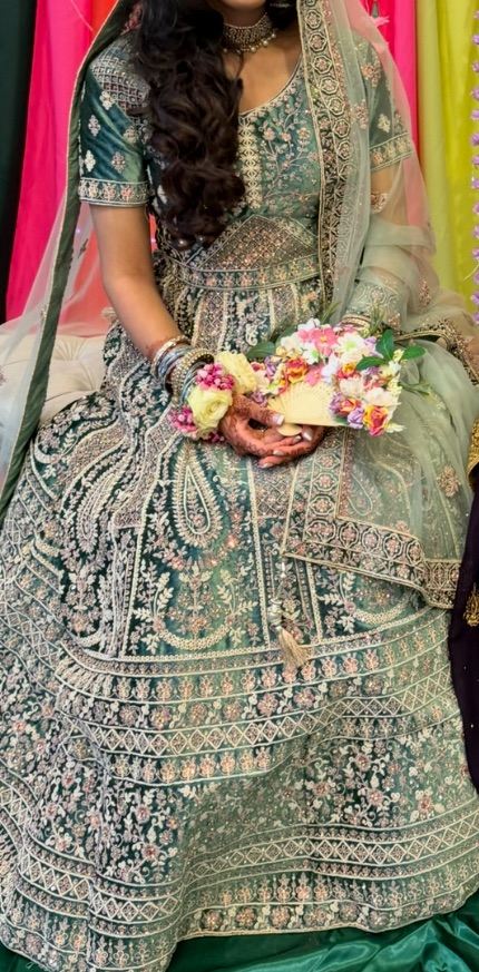 Beautiful Green mehndi /Wedding Dress lehnga outfit As Good As New