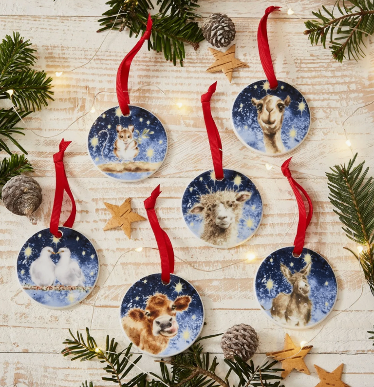 Royal Worcester Wrendale Set 6 Porcelain Nativity Christmas Tree Decorations. Brand NEW