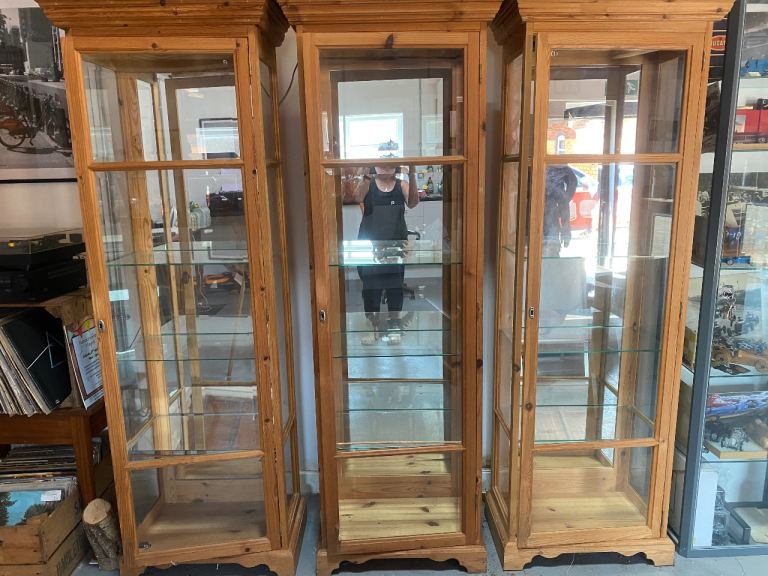 Three Solid Pine Mirrored Display Cabinets