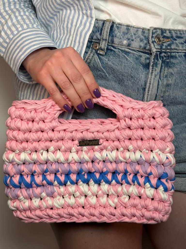 Pink Crochet Tote Bag | Handmade Everyday Purse | Chunky Recycled Cotton Handbag