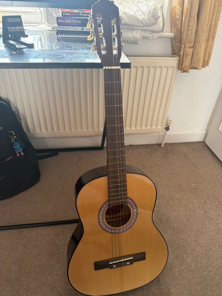 Acoustic Guitar – Good Condition, Natural Wood Finish, and with cover