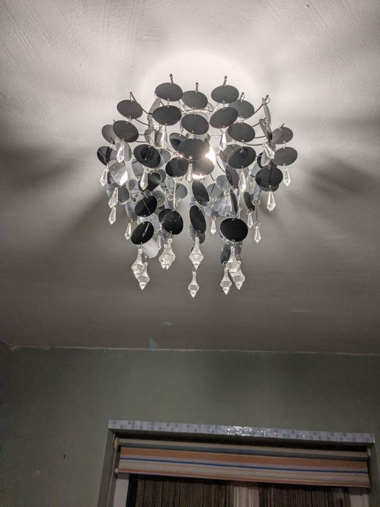 Stylish Silver Ceiling Light / Chandelier with Clear Drops