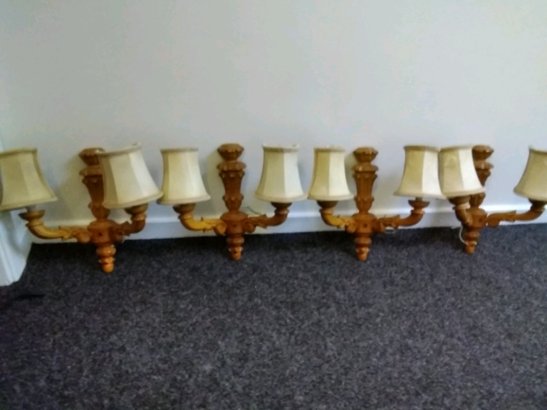LAST CHANCE!! 4 Retro 2 light carved pine wall lights