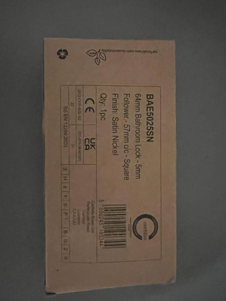 Carlisle Brass BAE5025SN 64mm Bathroom Lock Satin Nickel - Brand New Fire Rated