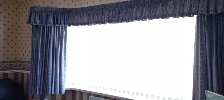 EXTRA WIDE Blue Curtains, Pelmet & Separate Curtain Lining W122" x L52.75" (310 x 134cms)