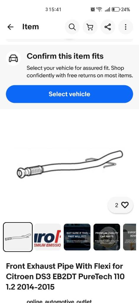 Citroen DS3 Flexi exhaust pipe 