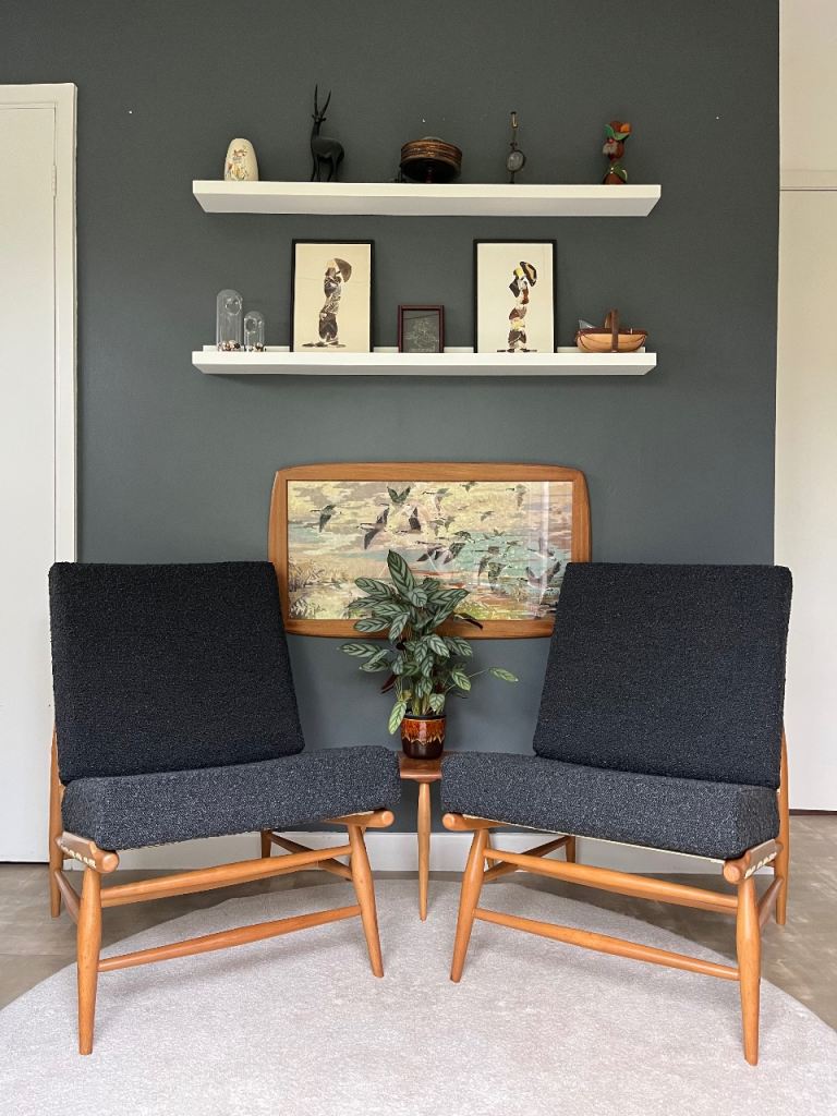 Pair of Vintage Ercol 427 Easy Chairs Modular Seating - New Webbing and Cushions