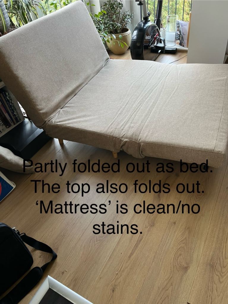 REDUCED PRICE: Small sofa bed, beige, VGC £40