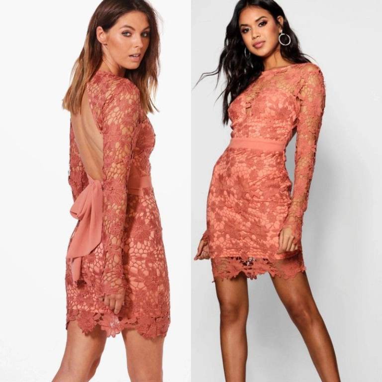 Boohoo lace mesh crochet party dress sexy occasion wedding clubbing evening cocktail holiday
