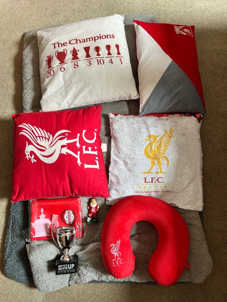 Liverpool FC Bundle 5 Cushions & trophy,flag 