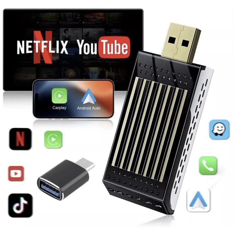 Wireless CarPlay & Android Auto Adapter – AI Box, YouTube, Netflix, Plug & Play – UK
