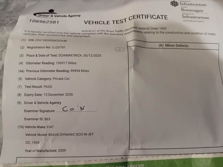 Fiat, BRAVO, Hatchback, 2009, Manual, 1598 (cc), 5 doors FULL YEARS MOT CERTIFICATE ✴️