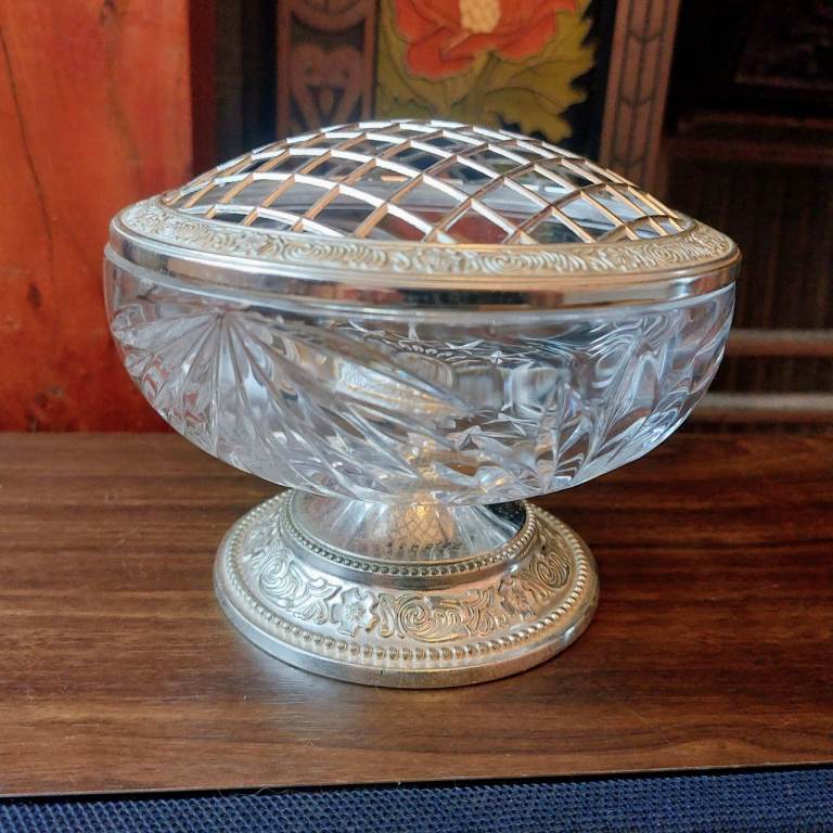 Vintage Silver Plated And Crystal Glass Rose Bowl 