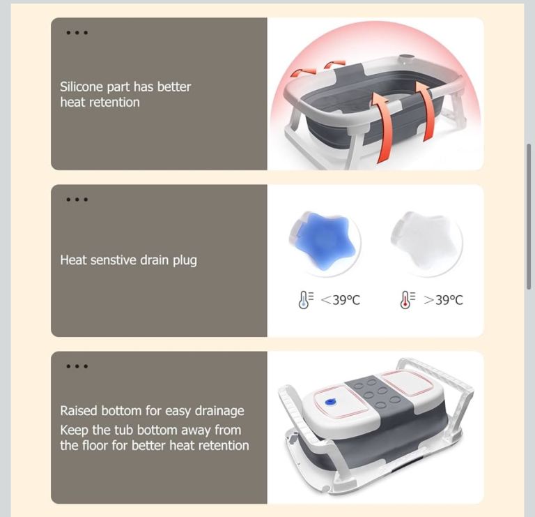 Baby Bath Foldable Tub Collapsible Bathtub Baby Bath Essentials for Newborn with Seat Support