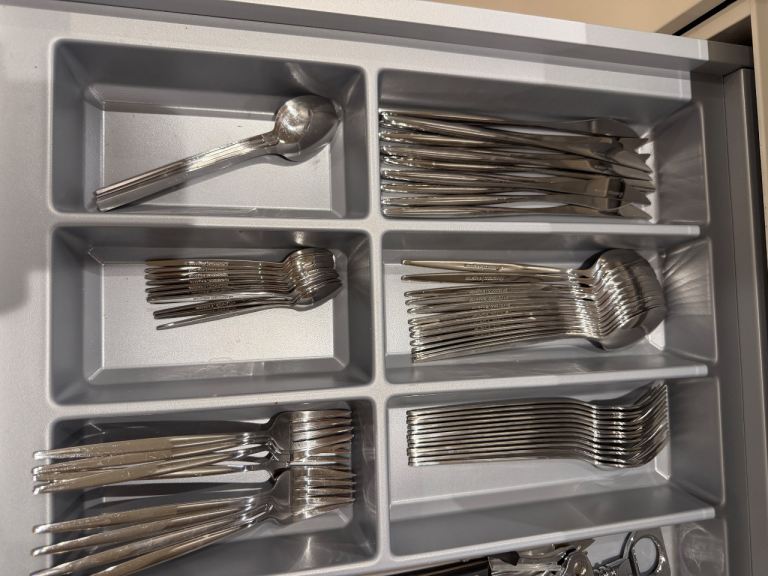 Large Set of 12 Silver Metal Cutlery - Spoons, Forks, Knives