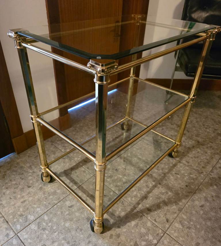 Drinks Trolley - Vintage French Mid Century Brass & Glass