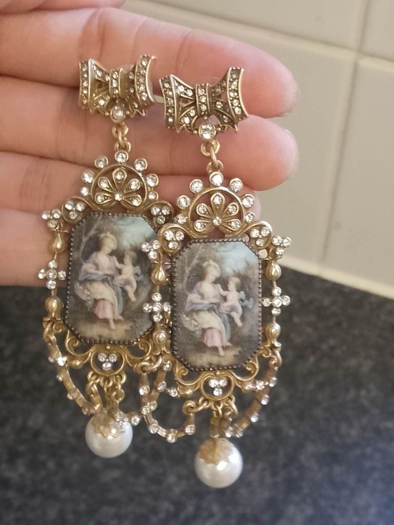 ANTIQUE PEARL AND GEMSTONE NAPOLEON III ESTATE EARRINGS COLLECTABLE