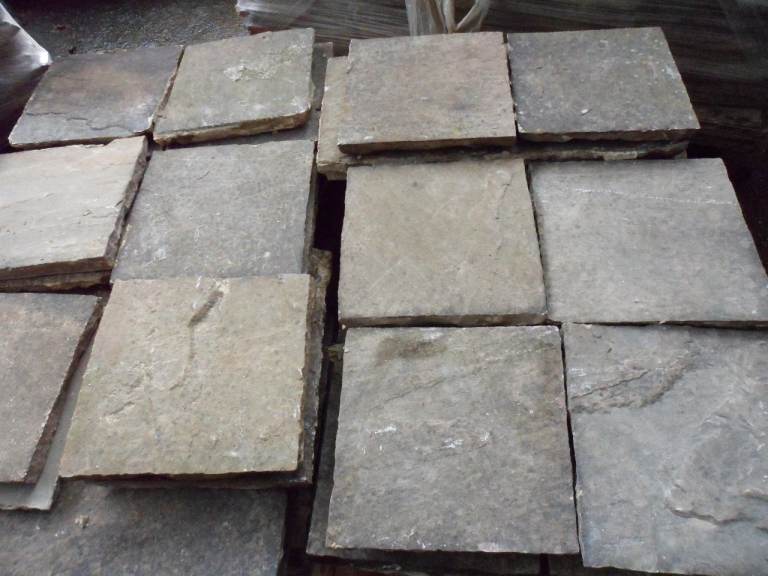 STONE FLAGS - OLD NATURAL STONE PAVERS - SIZE 12 INCHES BY 12 INCHES £3 EACH .