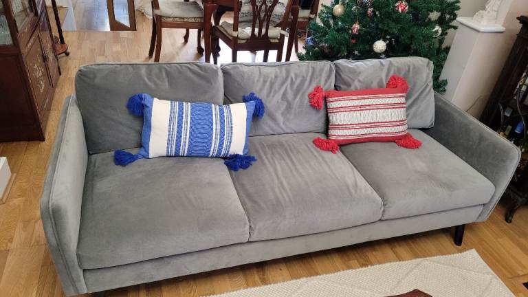 Dunelm blue-grey velvet 3-seater sofa - great condition