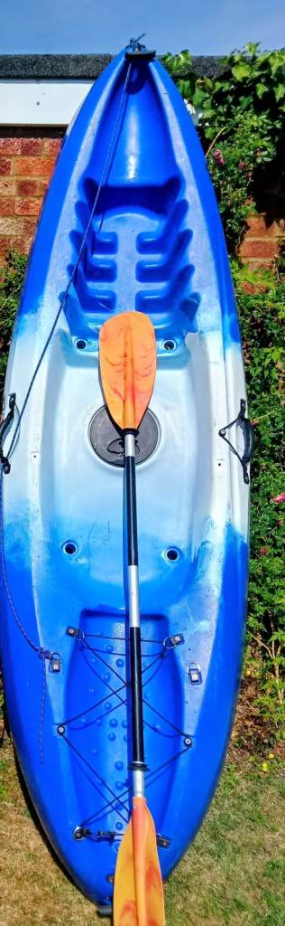Two Blue Kayaks with Paddles – Good Used Condition