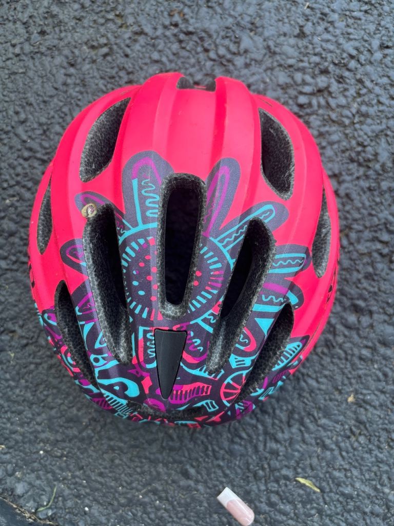 Girls Bike Helmet – Pink with Pattern, Good Condition