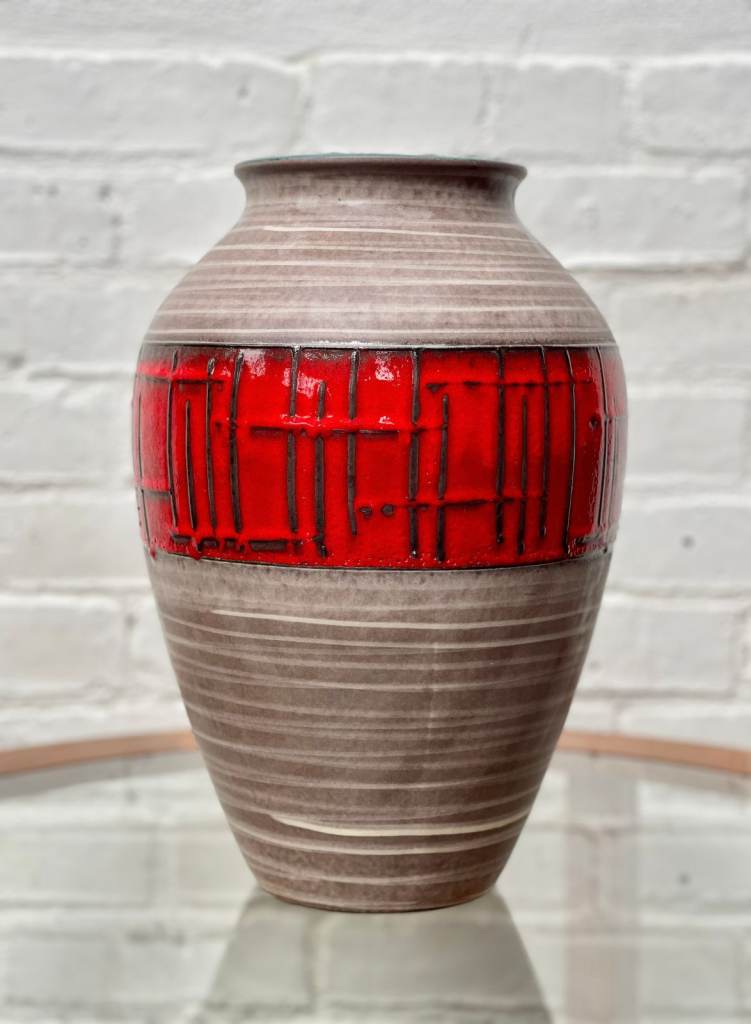 Vintage West German Vase Red Abstract Ceramic 1202/35