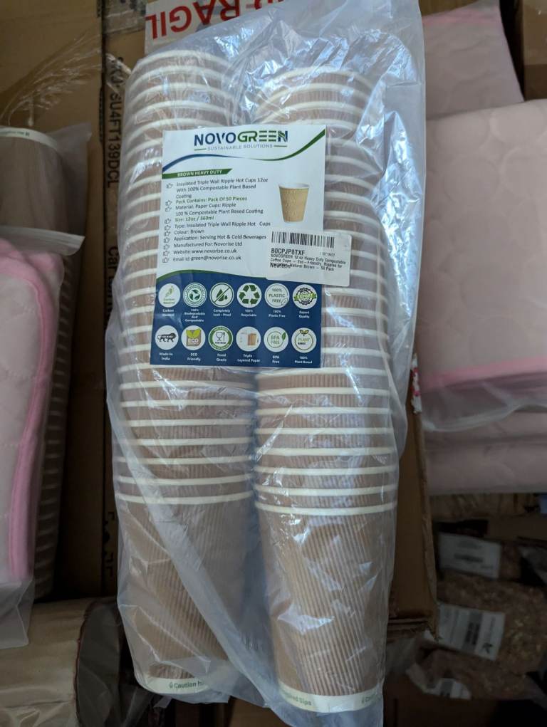 NOVOGREEN 12 oz Compostable Rippled Paper Coffee Cups