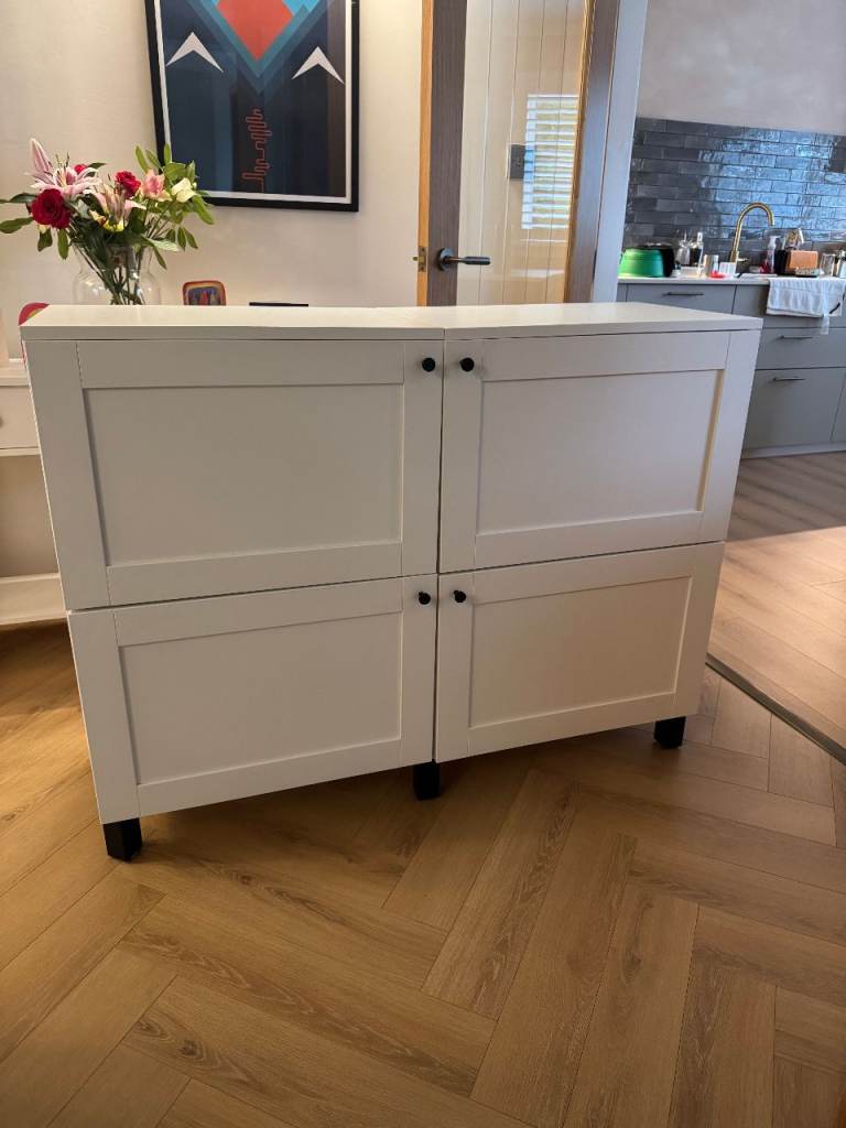 White 4-door storage cabinet / sideboard - IKEA BESTÅ style