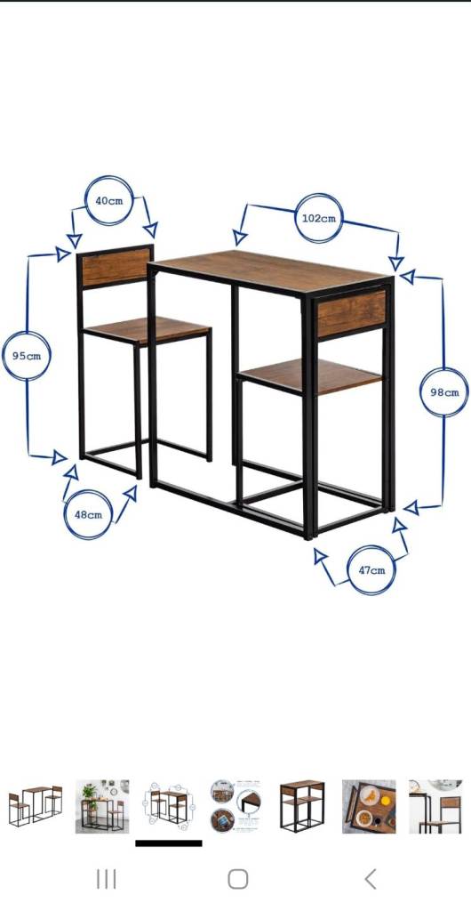 New Industrial Style Breakfast Bar Table with 2 Stools - Wood & Metal