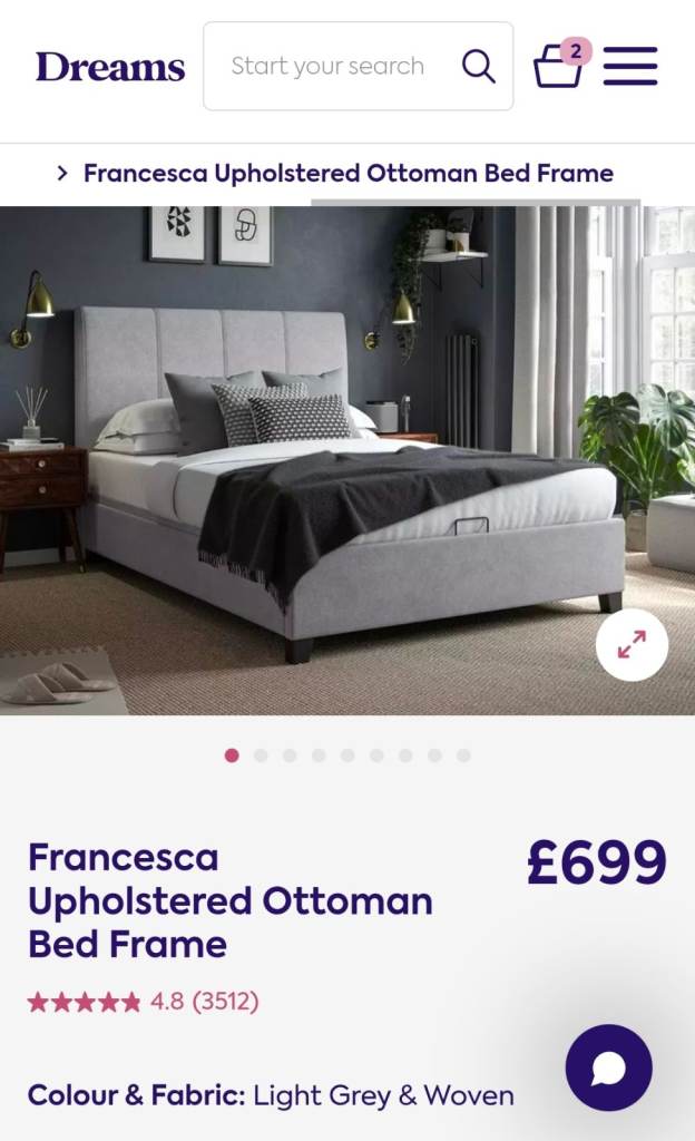 Dreams Francesca Upholstered Ottoman Single Bed Frame – Light Grey