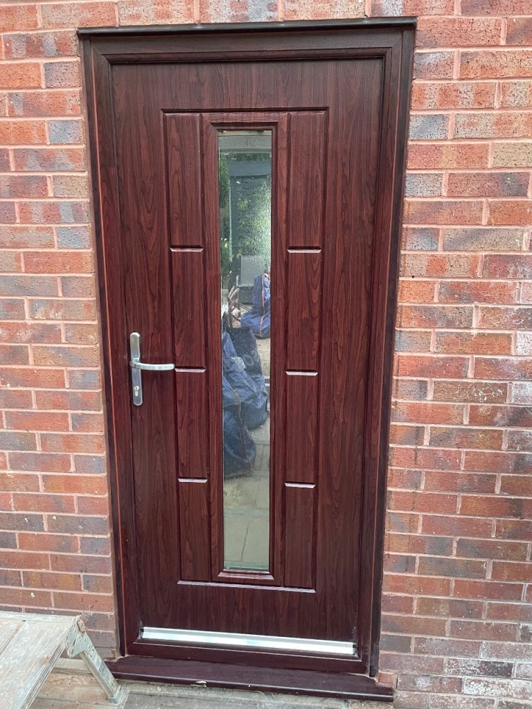 Rock Door Composite Door Dark Brown with Glass Panel