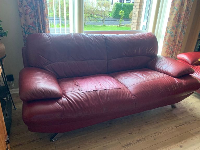 FREE Red Leather three Seater Sofa – Fair Condition