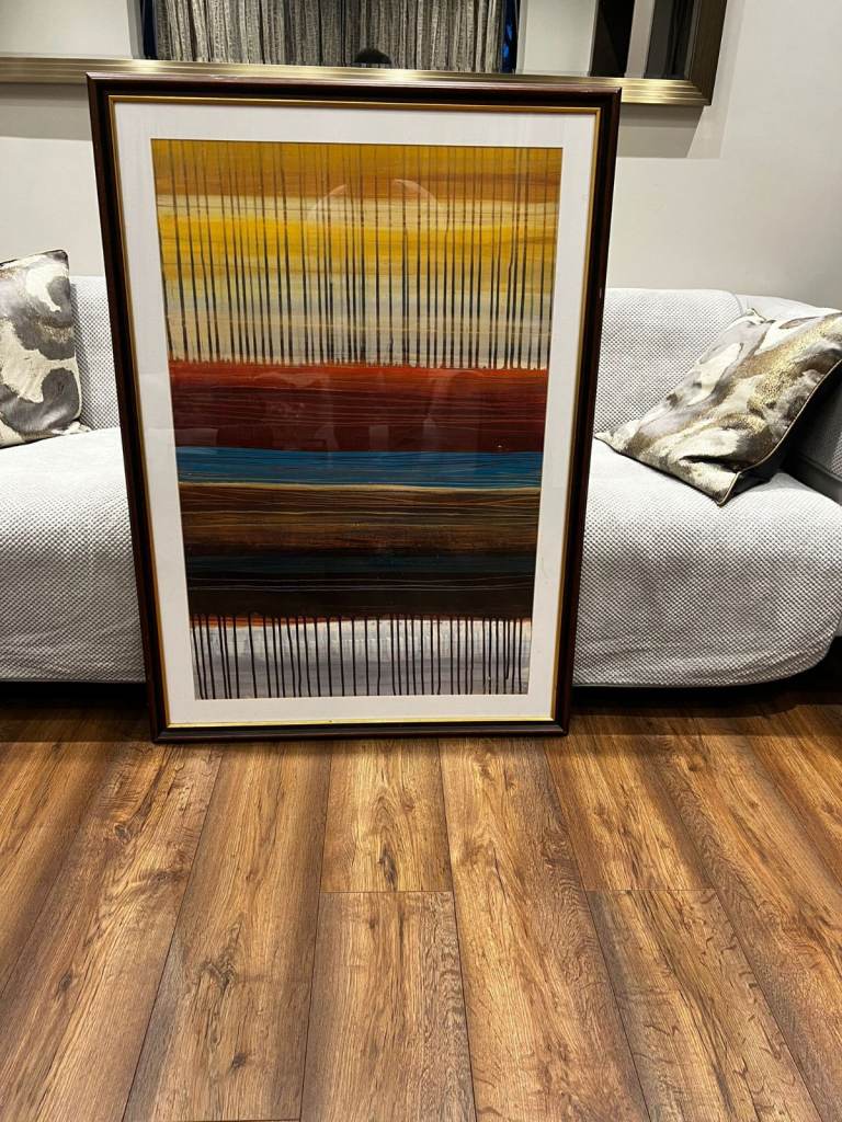 Two Framed Art Prints - Abstract & Sunset Tree, Good Condition