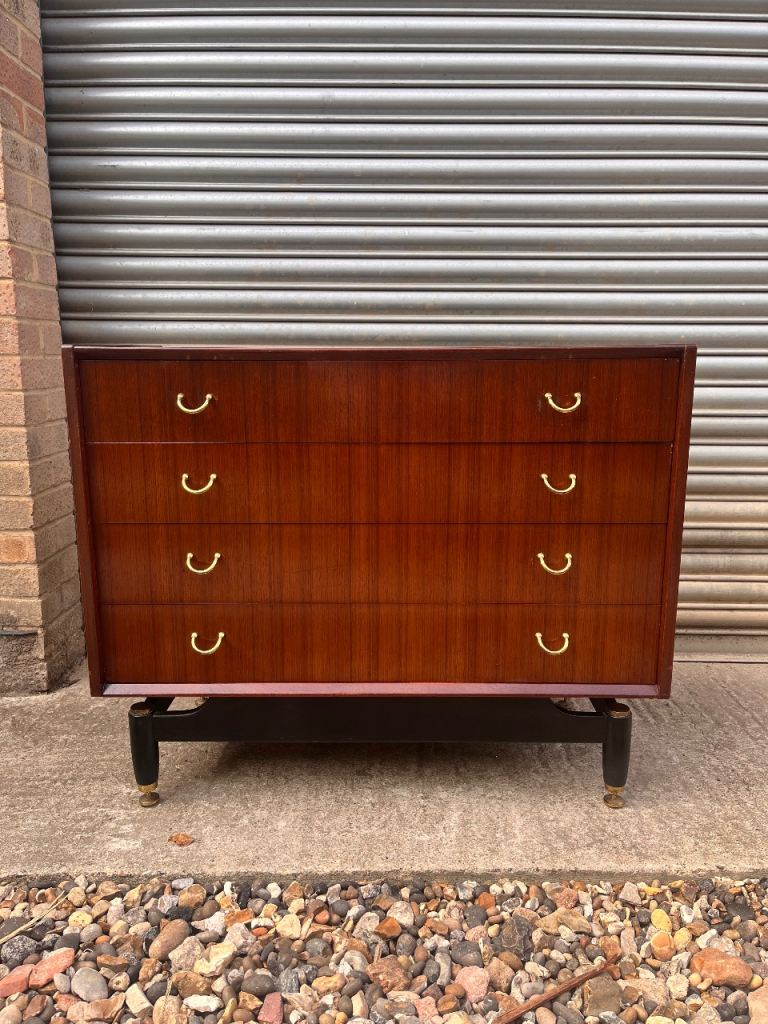 G-Plan Librenza Tola Black Chest of Drawers Vintage Mid-Century Brass Handles