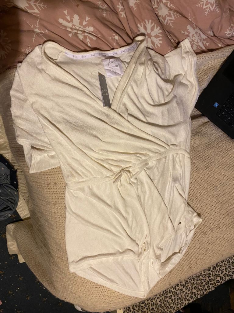 Mrs Hinch Loungewear Shorts White/Cream Playsuit All In 1 Towelling Uk 20-22 New with tags