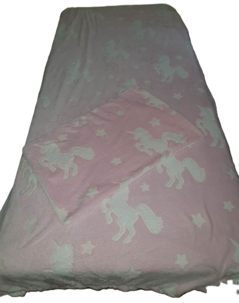 DUNNES Girls Kids Single Unicorn Glow In Dark Pink White Cosy Winter Duvet Cover Set