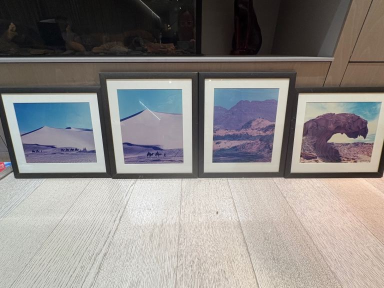 image for FREE 4 Black Wood-Framed Landscape Pictures (Namibia, Atlas Mountains, Gobi Desert) 41x37 cm