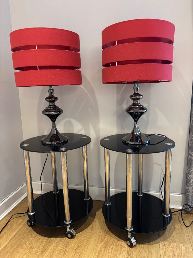Red Table Lamps with tables.