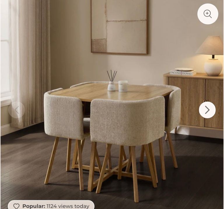 DUSK Ava Compact Wood Dining Table & 4 Chairs - mushroom