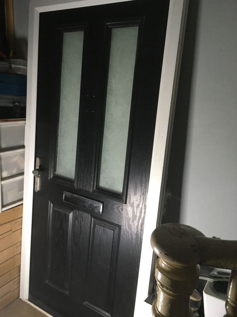 Composite front door with frame locks and keys complete 39x82 inches 