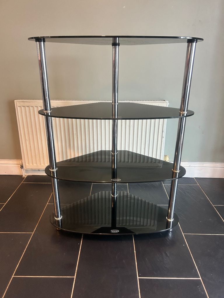 Black Glass & Chrome Corner Shelving Unit