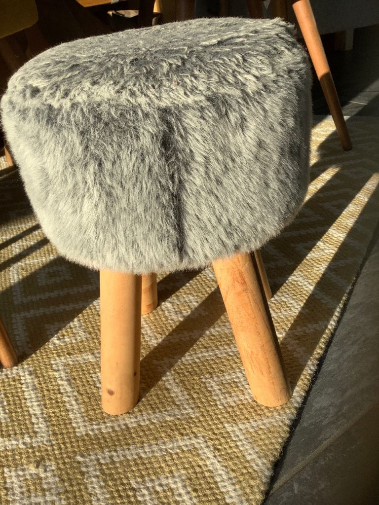 Grey and light wood foot stool