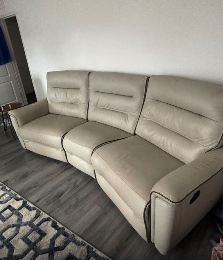 Light grey/beige Leather Recliner Sofa – Good Condition