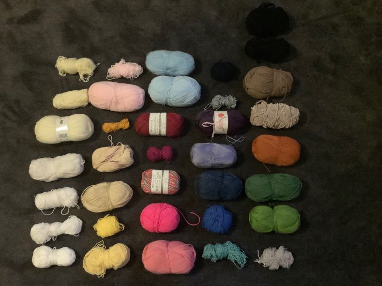 Mixed collection of wool .  (36 balls) different types and colours.  Craft knitting projects 
