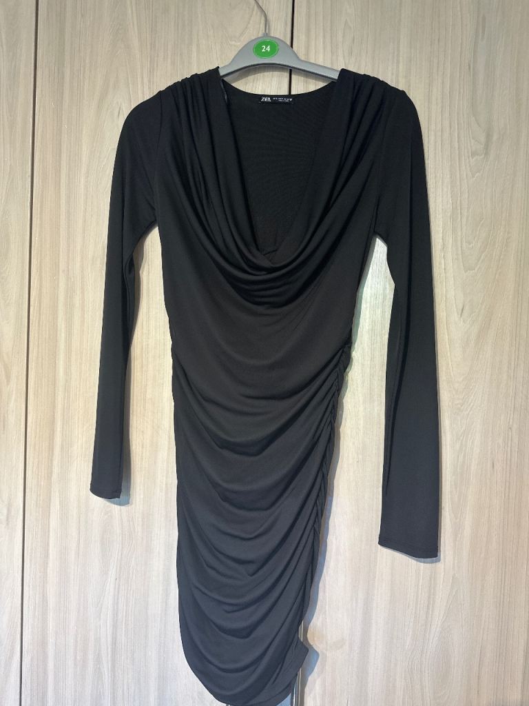Zara Black Ruched Mini Dress – Size M, Great Condition